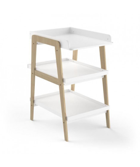 Table a langer TSUGA - Bois massif et MDF - L.58 x P.71,1 x H.101,2 cm - Pour matelas 50x70 cm - Blanc mat