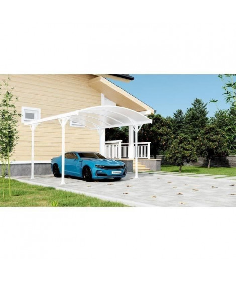 Carport 1 voiture en aluminium, métal et polycarbonate - 11,05 m² - Blanc