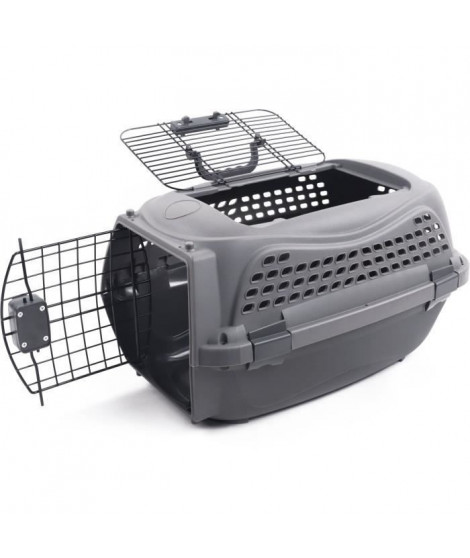 Caisse de transport pour chat M.PETS ECO GIRO - Cage en plastique - Taille M - Gris