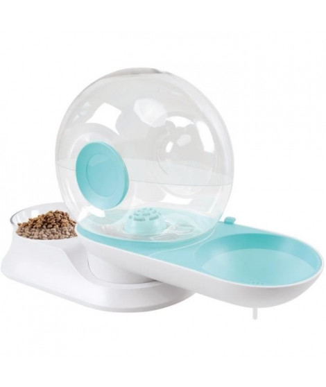 Distributeur de croquettes et d'eau avec filtre M.PETS SNAIL - 2800ml + 240gr - 28x24x25 cm - Blanc, Bleu et Transparent