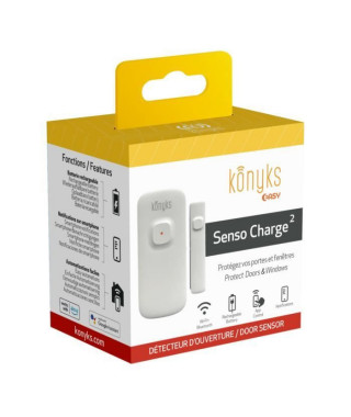 Konyks Senso Charge 2 - Détecteur d'ouverture Wi-Fi sur batterie pour porte et fenetre, autonomie 1 an, notifications Smartphone