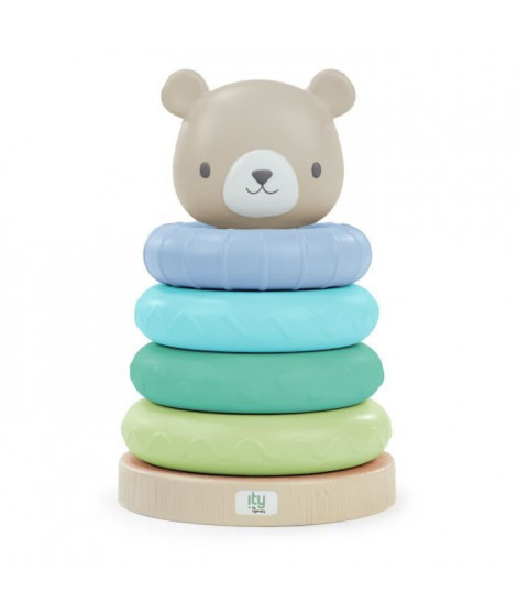 ITY de INGENUITY Cutie Stacks Nate, 4 anneaux de dentition a empiler sans BPA, support en faux bois, ours, vert, des 6 mois