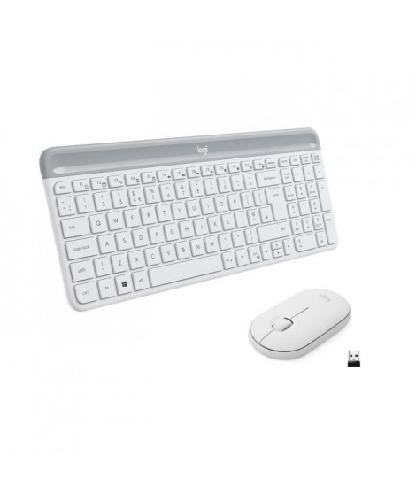 Logitech MK470 Slim Combo Clavier et Souris sans Fil Compacte, Ultra Silencieux, 2,4 GHz USB, Plug n' Play, pour Windows - Blanc