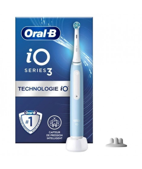 Brosse a dents électrique Oral-B iO3s - Bleue - Connectée Bluetooth, 2 Brossettes, 1 Étui De Voyage