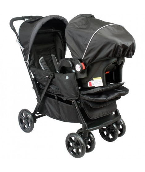 BAMBISOL -Combiné poussette double & Gr0+ pour jumeaux des la naissance - 4 roues doubles  - Noir gris