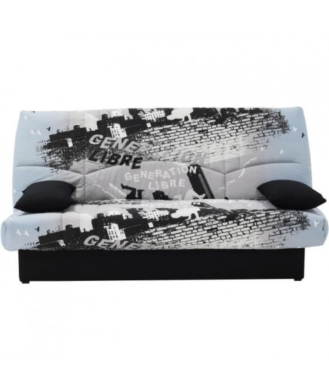 Clic clac 3 places DREAM - Tissu 100% Coton imprimé Parkour gris - Couchage 125x190 cm - L190 x P92 x H96 cm