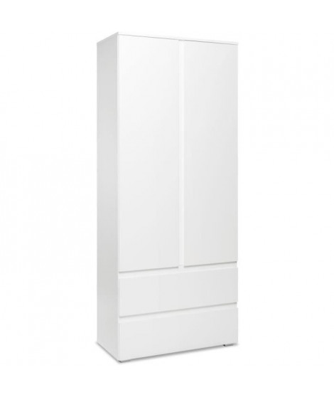 Armoire chambre adulte IMAGE 7 - Décor blanc - 2 portes + 2 tiroirs - L80 x H191 x P40 cm