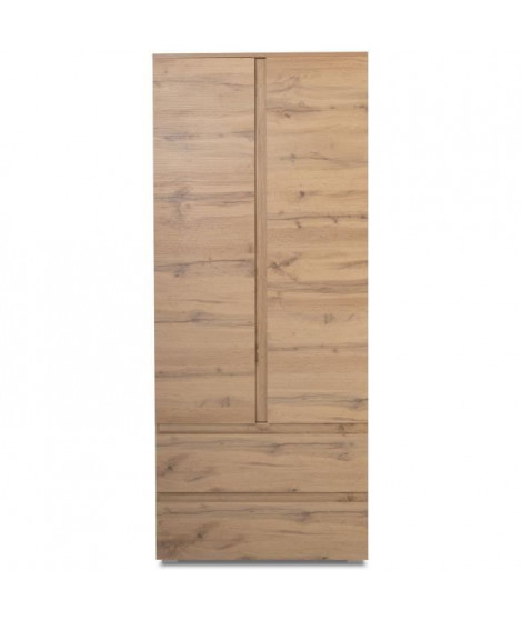 Armoire chambre adulte IMAGE 7 - Décor chene - 2 portes + 2 tiroirs - L80 x H191 x P40 cm