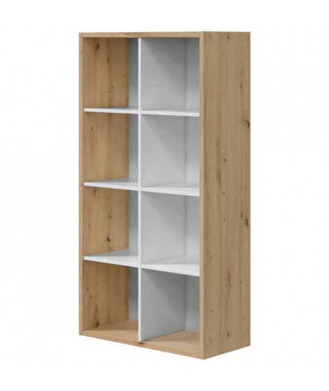 Bibliotheque étagere NOA - Blanc et chene - 8 cases - 137x71,5x33 cm