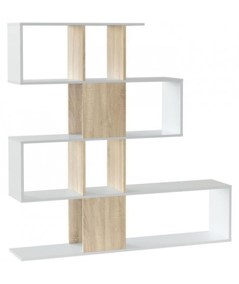 Bibliotheque étagere ZIGZAG - Chene et blanc - 3 niveaux - 145 x 145 x 28 cm