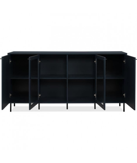 Buffet salle a manger CARACAS - Décor bleu navy - 2 portes vitrées + 2 portes - L180 x H90 x P40 cm