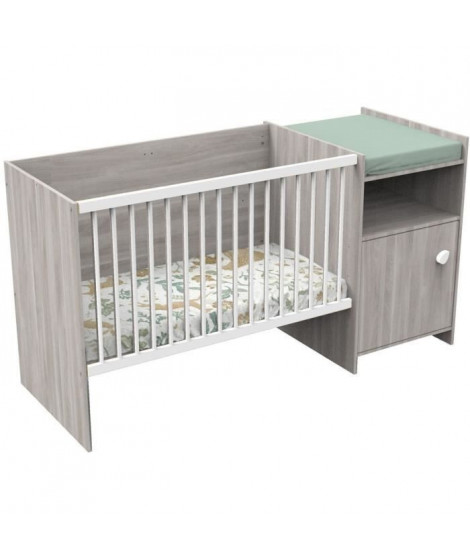 Lit combiné BABY PRICE UP 120x60 cm - Evolutif en 90x190 - Avec porte - Décor chene silex