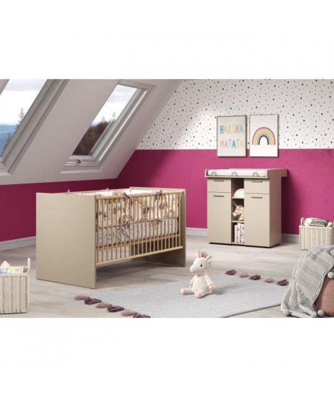 Chambre bébé Duo : Lit 70 x 140 cm + Commode a langer CLEVER - Cappuccino - TREND TEAM