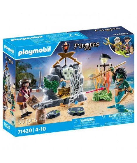 PLAYMOBIL 71420 Pirate avec trésor - Pirates - Avec un pirate, un monstre homme serpent, un trésor et un canon - Des 4 ans