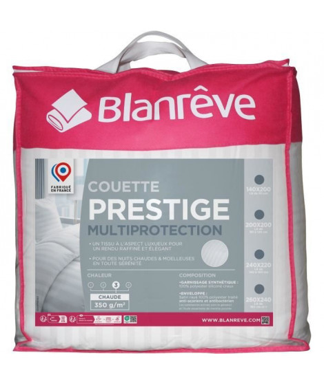 Couette 140x200 cm BLANREVE PRESTIGE Multiprotection - 100% Polyester - 1 Personne - Satin rayé