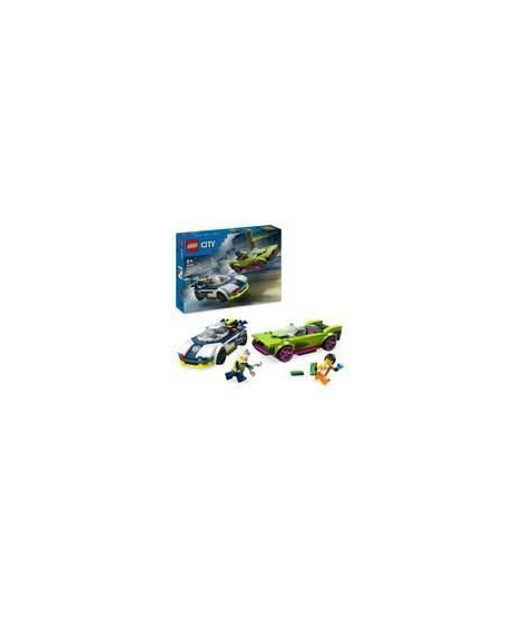 LEGO 60415 City La Course-Poursuite entre la Voiture de Police et la Super Voiture, Jouet avec Minifigurines, Cadeau Enfants