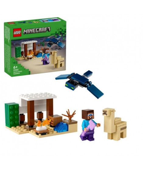 LEGO 21251 Minecraft L'Expédition de Steve dans le Désert, Jouet de Jeu Vidéo, Biome avec Maison et Figurines