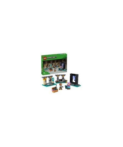 LEGO 21252 Minecraft L'Armurerie, Jouet avec Forge d'Armes avec Personnages de Jeu Vidéo, Alex Minifigurine