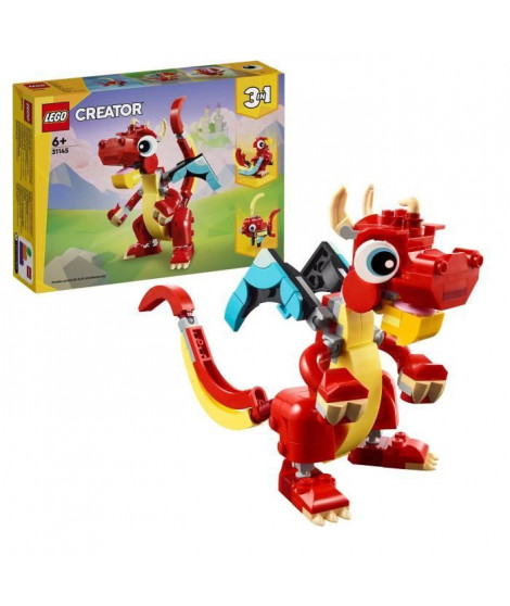 LEGO 31145 Creator 3en1 Le Dragon Rouge Jouet avec 3 Figurines d'Animaux, dont un Dragon Rouge, un Poisson et un Phénix