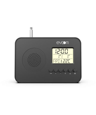Radio réveil intelligent EVOOM LEKIO avec affichage de la date, heure, température et humidité - Noir