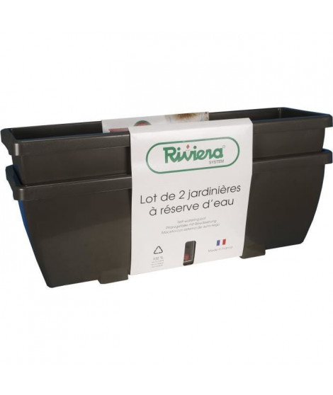 Bac a fleurs RIVIERA EVA - Lot 2 jardinieres - Plastique - 57 cm - Gris