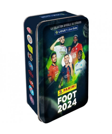 Lot de 12 pochettes + 2 offertes - Panini - Foot 2024 Ligue 1 Uber Eats - Boîte métal (Slim Tin)