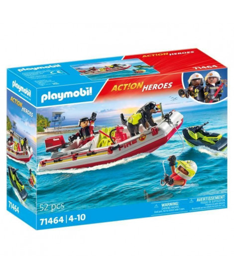 PLAYMOBIL 71464 Bateau de pompier et scooter des mers - Action Hereos - Les pompiers - Des 4 ans