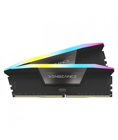 Mémoire RAM - CORSAIR - Vengeance RGB DDR5 RAM 64Go (2x32Go) 6000MHz CL30 Intel XMP Compatible iCUE - Noir (CMH64GX5M2B6000C30)