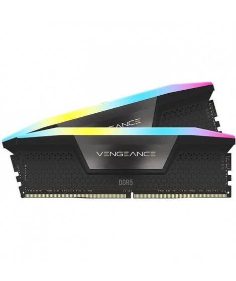 Mémoire RAM - CORSAIR - Vengeance RGB DDR5 RAM 32Go (2x16Go) 6000MHz CL30 Intel XMP Compatible iCUE - Noir (CMH32GX5M2B6000C30)
