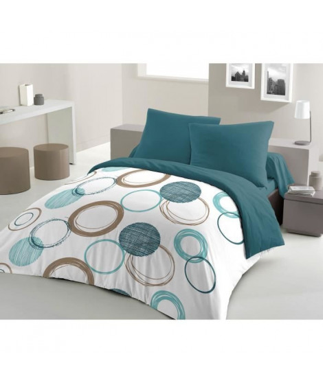 Parure de couette HOME LINGE PASSION Audace - couette 220 x 240 cm + 2 taies d'oreiller 63x63 cm - Bleu canard