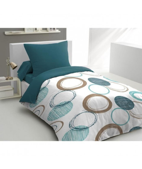 Parure de couette HOME LINGE PASSION Audace - couette 140 x 200 cm + 2 taies d'oreiller 63x63 cm - Bleu canard