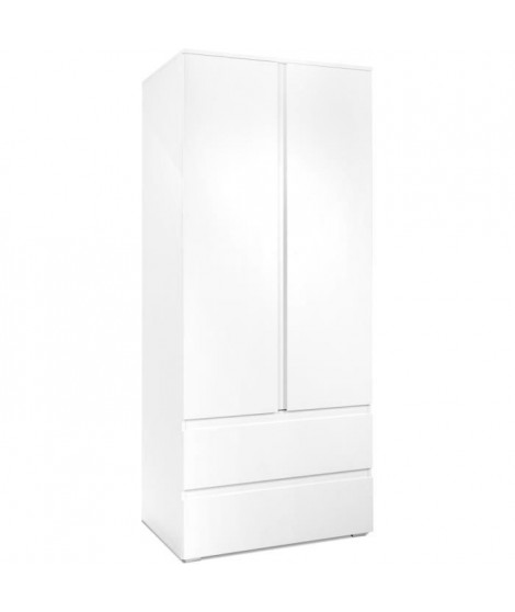 Armoire - CALICOSY - Image 60A - 2 portes battantes - 2 tiroirs - Blanc