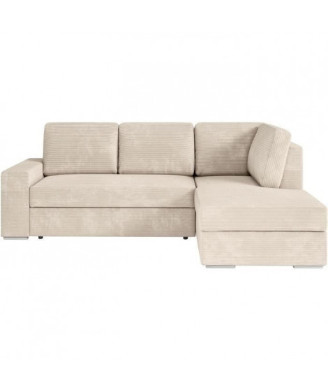 Canapé d'angle droit convertible ARTEMIS 4 places - Velours côtelé beige - L246 x P174 x H96 cm