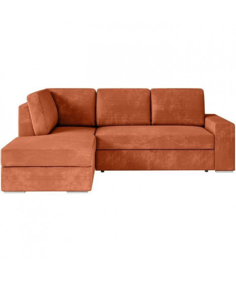 Canapé d'angle gauche convertible ARTEMIS 4 places  - Velours côtelé terracotta - L246 x P174 x H96 cm