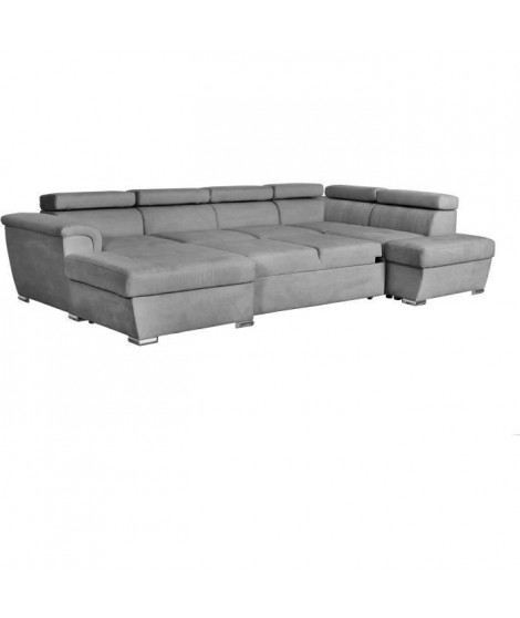 Canapé convertible panoramique PARMA 6 places - Tissu gris clair - L322 x P196 x H76 cm