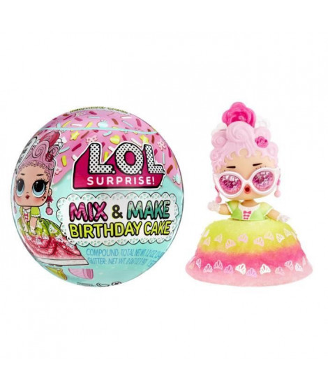 LOL Surprise Mix & Make Birthday Cake - Mini Poupée 7,5cm, Robe en Forme de Gâteau - Fabriquer et Décorer - Modele Aléatoire