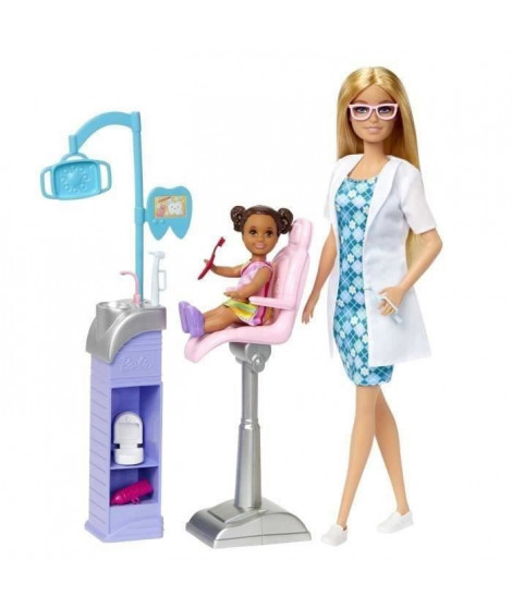 Cabinet dentaire Barbie - BARBIE - HKT69 - 2 poupées, fauteuil, outils dentaires, brosse a dents, dentifrice