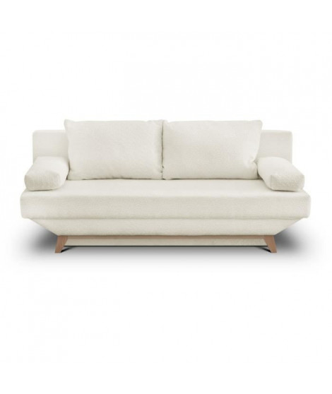 Banquette convertible 3 places TEIJO - Tissu bouclette beige - Coffre de rangement - L187 x P91x H82 cm