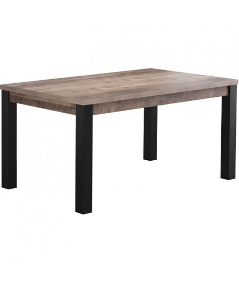 Table a manger EMILE 6 personnes - Mélamine chene brun tabac et noir mat - L160 x P90 x H77 cm - TRENDTEAM