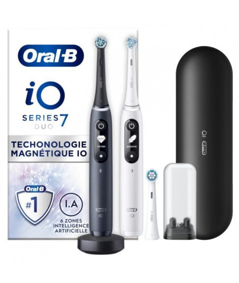 Oral-B iO 7 Oral-B iO 7 Lot De 2, Brosses a Dents Électriques Noire et Blanche, 3 Brossettes, 1 Étui De Voyage