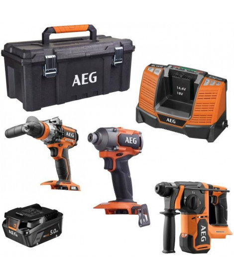 Pack perceuse a percussion + visseuse a chocs + marteau perforateur - AEG POWERTOOLS - En toolbox avec batteries et chargeur