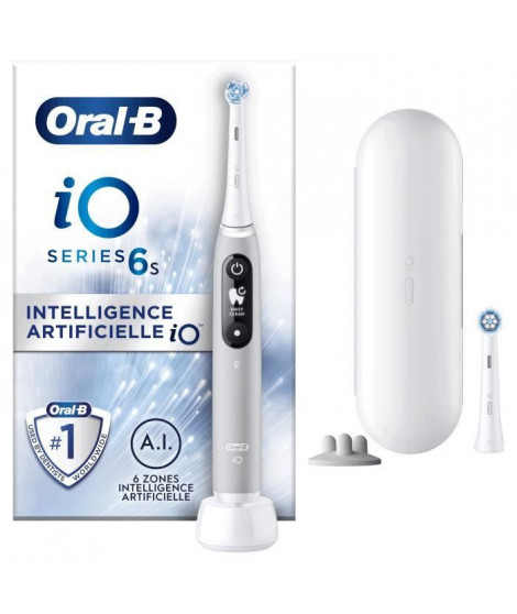 Oral-B iO 6S Brosse a Dents Électrique connectée Bluetooth Grise, 2 Brossettes, 1 Étui De Voyage