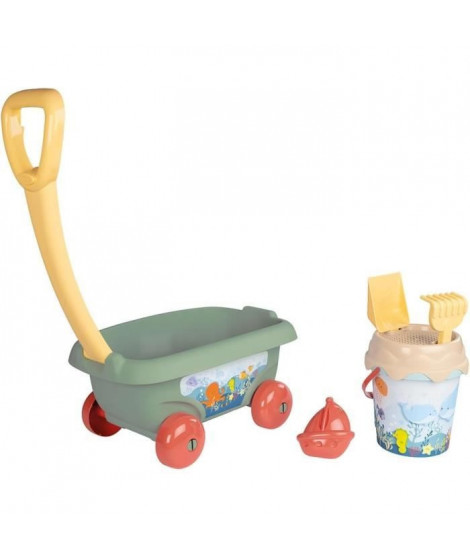 Smoby Life - Chariot de plage - Seau + Accessoires - 42% matériaux recyclés et 100% recyclabe