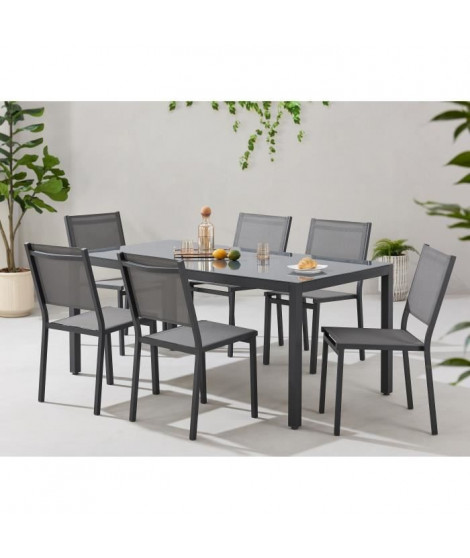 Ensemble repas de jardin : Table 160 cm + 6 chaises - Structure en aluminium - Gris anthracite