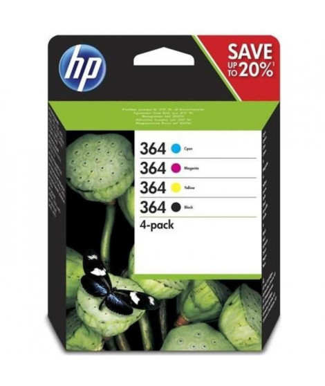 HP 364 Pack de 4 cartouches d'encre noire, cyan, jaune et magenta authentiques (N9J73AE) pour DeskJet 3070A, Photosmart 5525/…