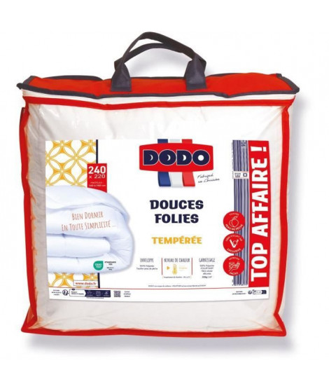 DODO Couette tempérée 300gr/m - 220x240 cm - Douces Folies - 100% polyester VOLUPT AIR fibre creuse siliconée - 2 personnes -…