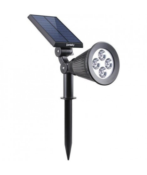 LUMISKY Spot solaire extérieur étanche - 4 LEDs blanches - 200 Lm - Tete pivotante a 90°C