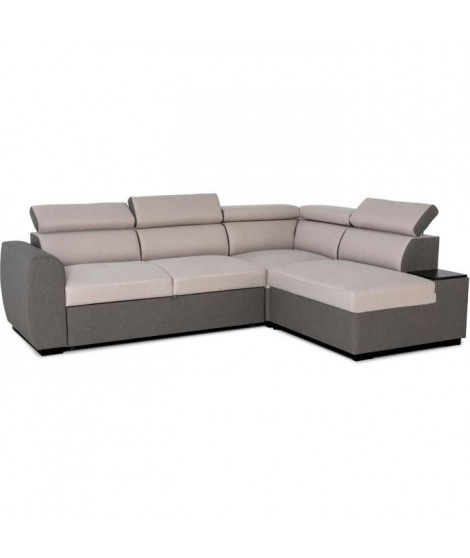 Canapé d'angle réversible convertible - 4 places - Tissu Gris et PU gris - L 245 x P 184 x H 77/89 cm - KELIO