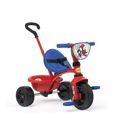 Smoby - Tricycle Be Fun - Spidey - Evolutif de 15 mois a 3 ans - Canne parentale réglable sur 3 positions - Ceinture de sécurité