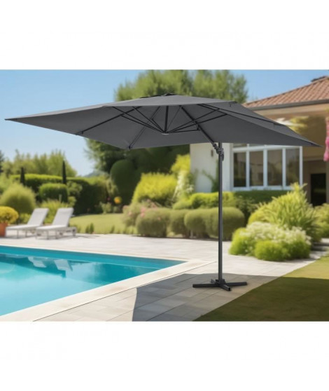 Parasol déporté 4x3 m - Inclinable et rotatif 360° - Toile déperlante - Structure aluminium - Gris anthracite